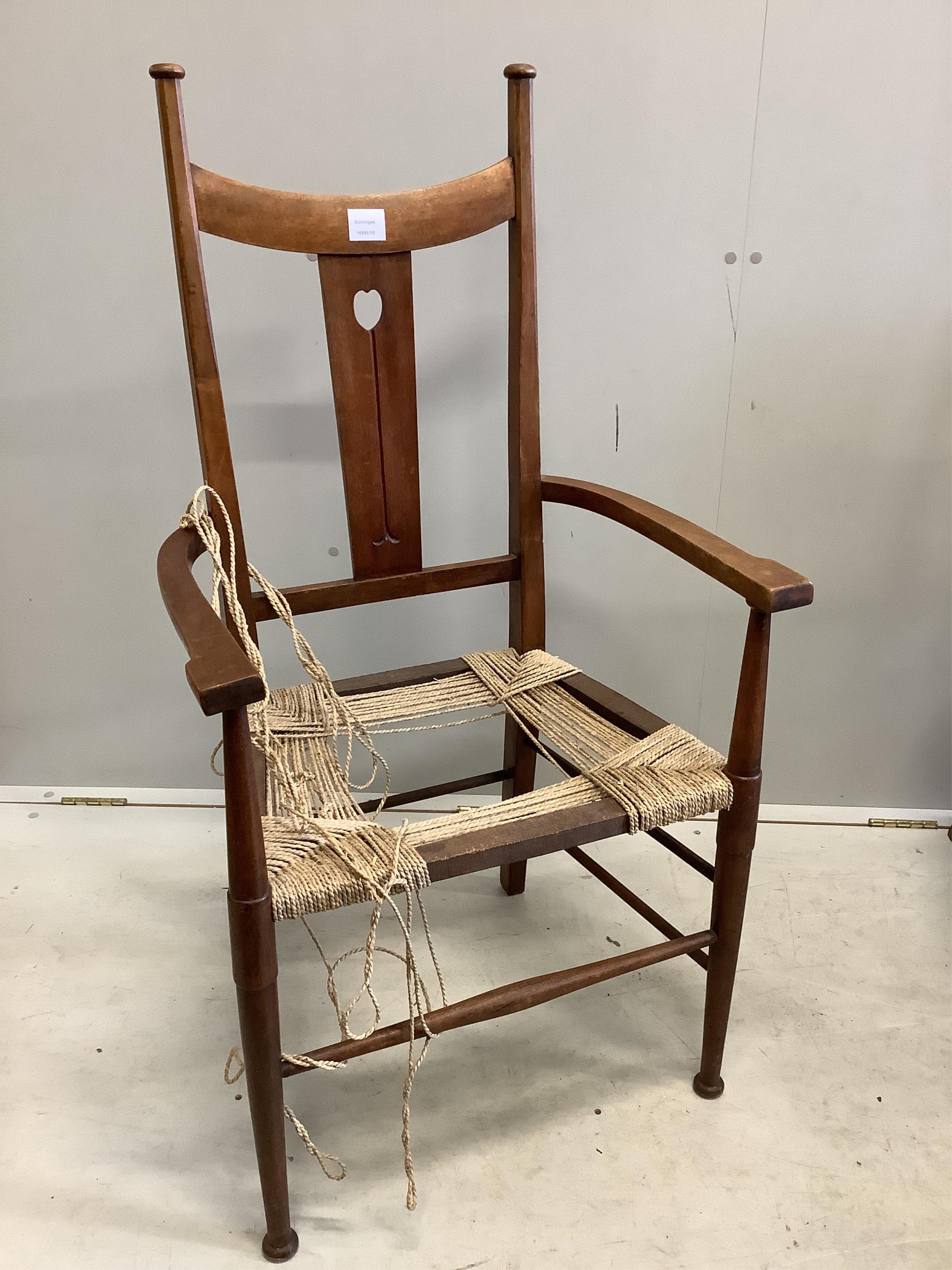 Seven Art Nouveau mahogany and beech dining chairs, three mother of pearl inlaid. Condition - poor to fair